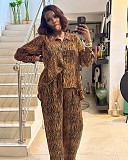 Autumn Zebra Print European American Long Sleeved Lapel Shirt Retro Two-piece Set QZ-3932