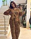 Autumn Zebra Print European American Long Sleeved Lapel Shirt Retro Two-piece Set QZ-3932