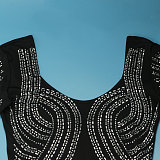 Sexy Rhinestone Embellished Backless Front Slit Elastic Long Bodycon Dress NY-3179