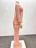 Lapel Knitted Cardigan And Wide-leg Trousers Two Pieces QZ-3777
