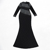 Sexy Rhinestone Embellished Backless Stretch Bodycon Sheer Dress NY-3352