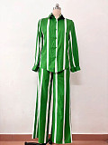Striped Long Sleeved Shirt Long Pants Women Clothing Set QZ-448