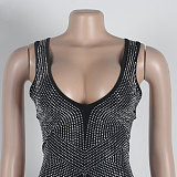Sexy Rhinestone Embellished V-neck Sleeveless Waist-cinching Bodycon Dress NY-3185