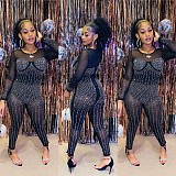 Sexy Diamond Deep V-neck Back Zipper Jumpsuit For Nightclubs NY-8978