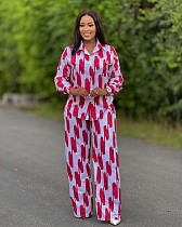 African Women Loose Long-sleeved Shirt For Spring Autumn Long Pants Amazon Two Pieces QZ-1889