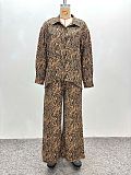 Autumn Zebra Print European American Long Sleeved Lapel Shirt Retro Two-piece Set QZ-3932
