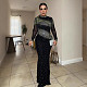 Sexy Rhinestone Embellished Backless Stretch Bodycon Sheer Dress NY-3352