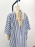 Loose Long Striped V-neck Dress For Women African Chic For Summer QZ-7245