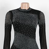 Sexy Rhinestone Embellished Backless Stretch Bodycon Sheer Dress NY-3352