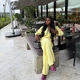 Casual Solid Yellow Pleated Bow Top And Straight Leg Pants Two Pieces QZ-7169