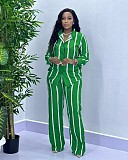 Striped Long Sleeved Shirt Long Pants Women Clothing Set QZ-448