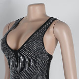 Sexy Rhinestone Embellished V-neck Sleeveless Waist-cinching Bodycon Dress NY-3185