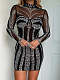 Sexy Mesh Rhinestone Embellished Waist-Hugging Bodycon Dress NY-3192