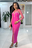 Sexy Rhinestone Embellished See-Through Patchwork Slit Dress NY-3369