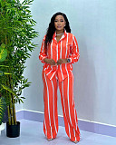 Striped Long Sleeved Shirt Long Pants Women Clothing Set QZ-448