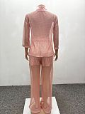Lapel Knitted Cardigan And Wide-leg Trousers Two Pieces QZ-3777