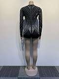 Diamond See-through Slim Tight Deep V Shorts Jumpsuit NY-9098