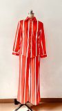 Striped Long Sleeved Shirt Long Pants Women Clothing Set QZ-448