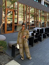 African Casual Women Wear Set Long Sleeve Cardigan Shirt Printed Two Piece Set For Women QZ-7255