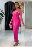 Sexy Rhinestone Embellished See-Through Patchwork Slit Dress NY-3369