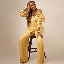 Yellow Loose Long Sleeved Shirt Long Pants Two-piece Set QZ-3367