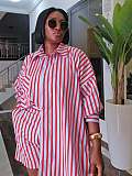 Stylish and Casual Vertical Striped Long-sleeved Shirt and Shorts Set QZ-7337
