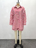 Stylish and Casual Vertical Striped Long-sleeved Shirt and Shorts Set QZ-7337