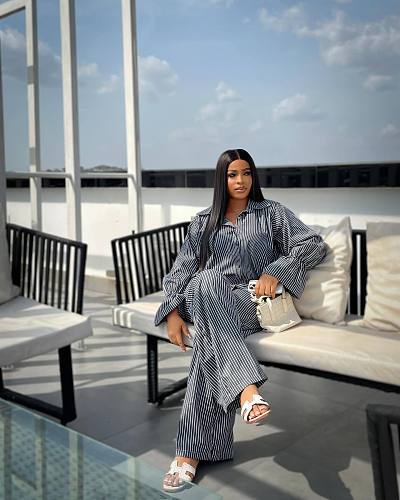 Stylish Striped Button-down Shirt With Flared Sleeves and Wide-leg Pants Set QZ-6319