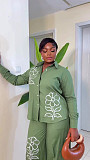 Stylish Vintage French Embroidered Shirt and Trousers Set QZ-7654