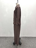 Casual High-waisted Striped Long-sleeved Cardigan Shirt and Trousers Two-piece Set QZ-6078