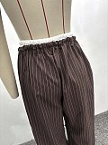 Casual High-waisted Striped Long-sleeved Cardigan Shirt and Trousers Two-piece Set QZ-6078