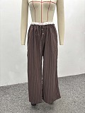 Casual High-waisted Striped Long-sleeved Cardigan Shirt and Trousers Two-piece Set QZ-6078
