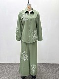 Stylish Vintage French Embroidered Shirt and Trousers Set QZ-7654