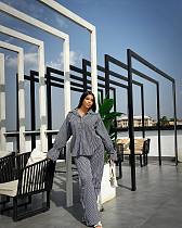 Stylish Striped Button-down Shirt With Flared Sleeves and Wide-leg Pants Set QZ-6319