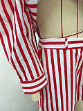 Stylish and Casual Vertical Striped Long-sleeved Shirt and Shorts Set QZ-7337