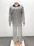 Casual Loose-fitting Long-sleeved Printed Lapel Shirt and Wide-leg Pants Two-piece Set QZ-3993