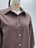 Casual High-waisted Striped Long-sleeved Cardigan Shirt and Trousers Two-piece Set QZ-6078