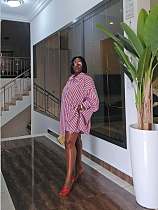 Stylish and Casual Vertical Striped Long-sleeved Shirt and Shorts Set QZ-7337