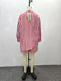 Stylish and Casual Vertical Striped Long-sleeved Shirt and Shorts Set QZ-7337