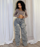 2026 Autumn Streetwear Button High-waisted Jeans Pants AK-41005