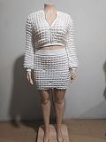Casual Slimming Bubble Sleeve Zipper Top Suit Hip Skirt Set AK-30810