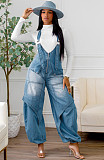 Casual Zippered Wide-leg Denim Jumpsuit With Suspenders AK-50904