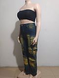 Trendy and Stylish Multi-pocket Tie-dye High-waisted Straight-leg Denim Work Pants AK-40802