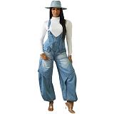 Casual Zippered Wide-leg Denim Jumpsuit With Suspenders AK-50904