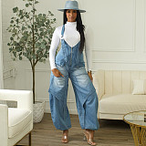 Casual Zippered Wide-leg Denim Jumpsuit With Suspenders AK-50904