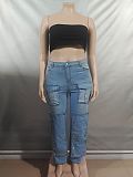 Stylish Button-detail 3D Pocket Denim Work Pants AK-50417