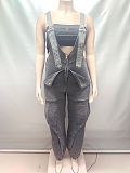 Casual Zippered Wide-leg Denim Jumpsuit With Suspenders AK-50904