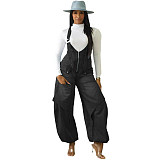 Casual Zippered Wide-leg Denim Jumpsuit With Suspenders AK-50904