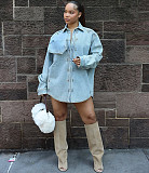 2025 Fashionable Loose-fitting Patchwork Long-Sleeved Denim Jacket Top RS-50920