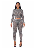 Sexy High-neck Zip-up Crop Top and Tight-fitting Long Pants Two-piece Set PMR-831